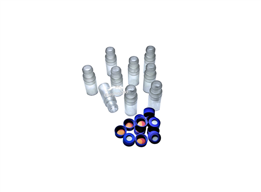 Picture of Vial Kit - P/N 60-100016 and 60-100772-B  500µL Crimp/Snap Top Limited Volume Polypropylene Vial + 11mm Snap Cap Blue Polyethylene with Polyimide/Silicone Liner for PFAS Testing, 1mm